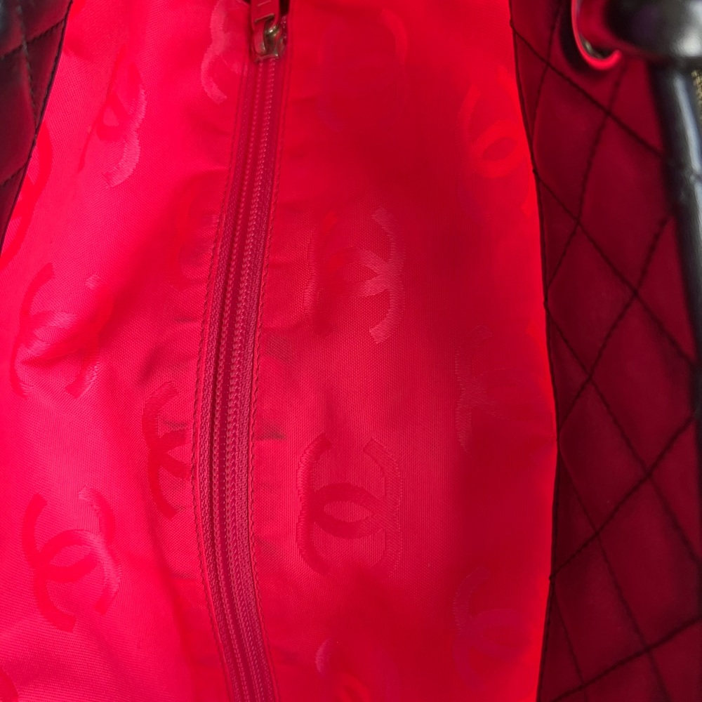 CHANEL Rue Cambon Black White Lambskin CC Tote Bag Pink Lined Vintage Purse EUC - Picture 12 of 15